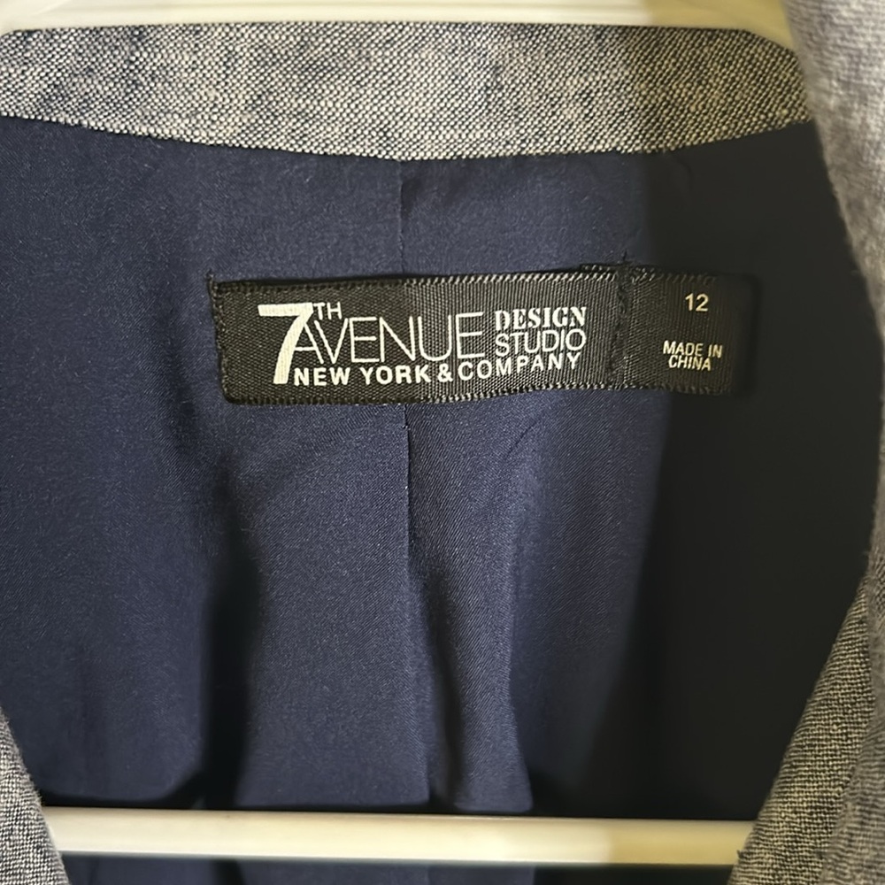 New York & Company blazer gray blue size 12 sewn pockets silver buttons … - Picture 2 of 12